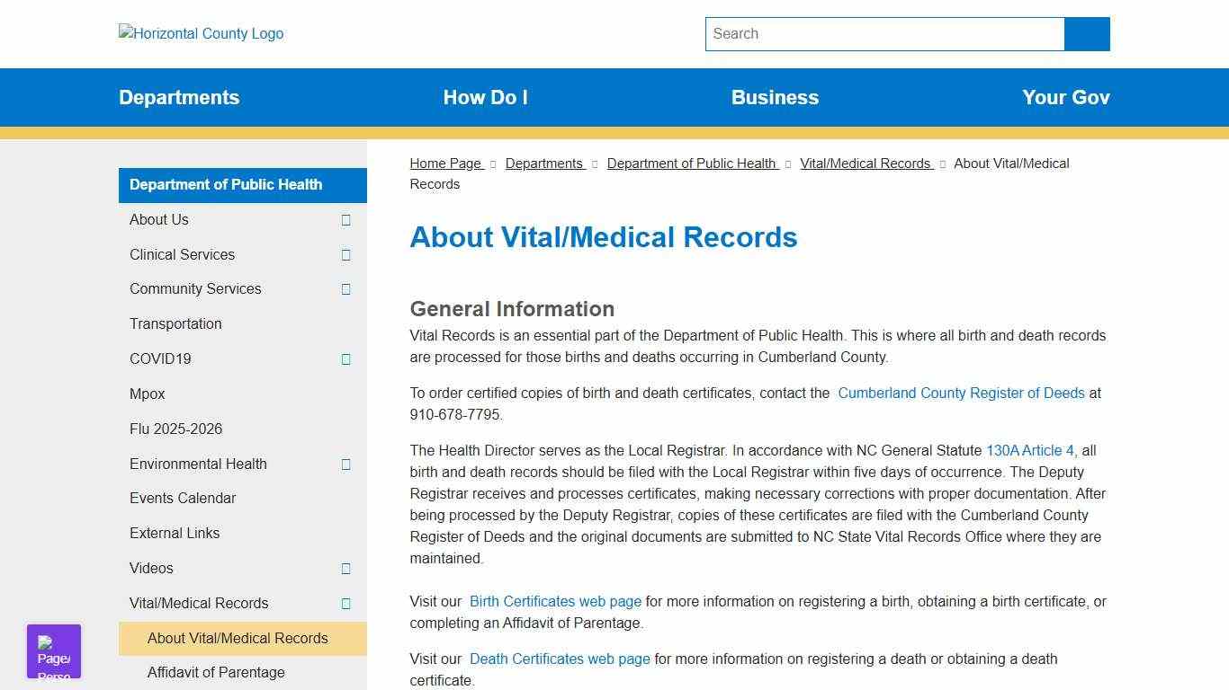 About Vital/Medical Records